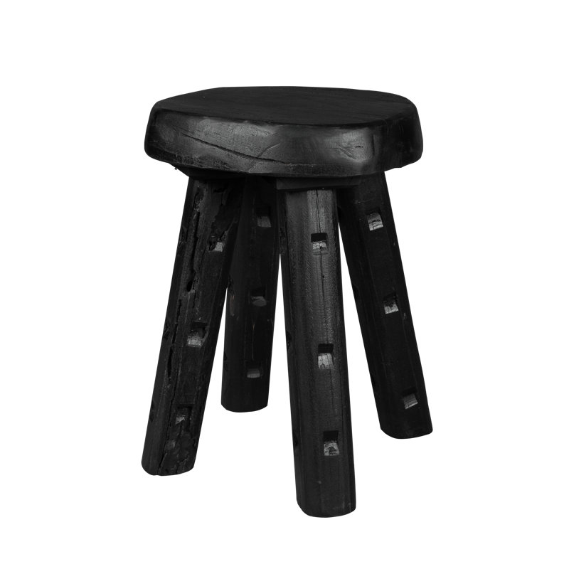 Ebonized Totem Stool (Tall) ~ Inspired by its charred, sculptural presence, this 100% reclaimed stool embodies both primal craftsmanship and modern minimalism, like a relic reborn in ebony.
