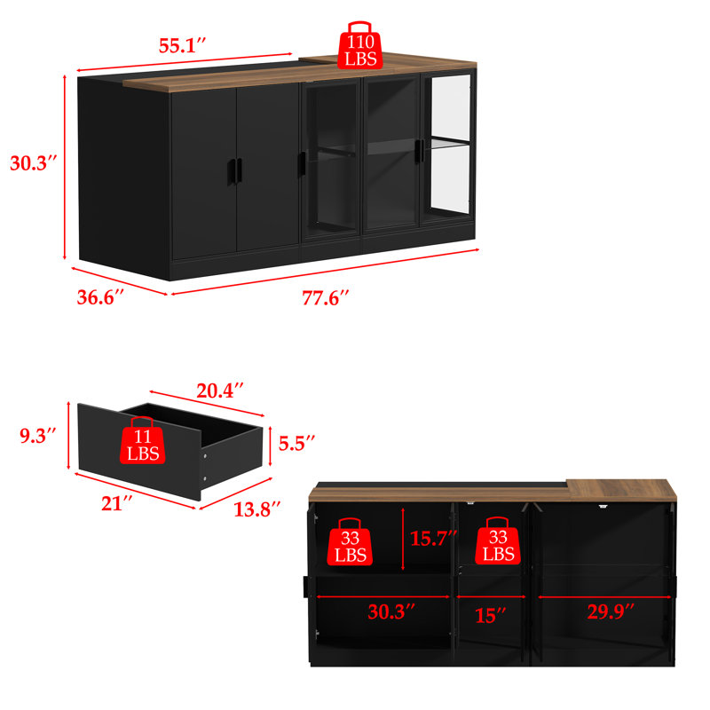 Modern Reception Counter Desk With Tempered Glass Display, Led Light, Spacious Storage, And Metal Slide Rails Modern Entryway Cabinet With Spacious Drawers - Sleek White Design