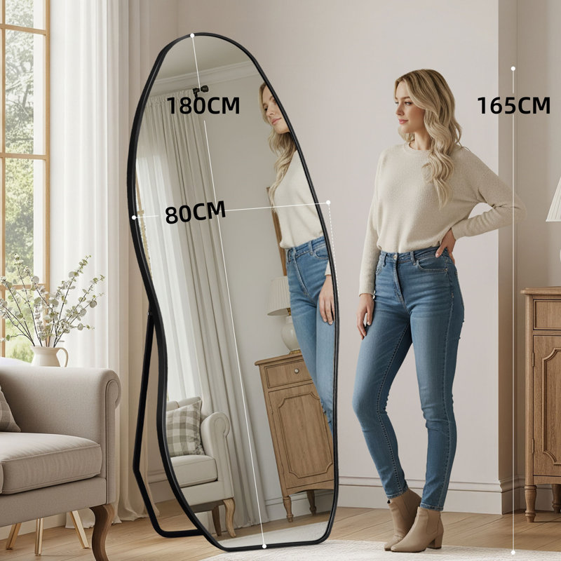 Aluminium Asymmetrical Mirror, 180 cm H x 80 cm W, Matte Black