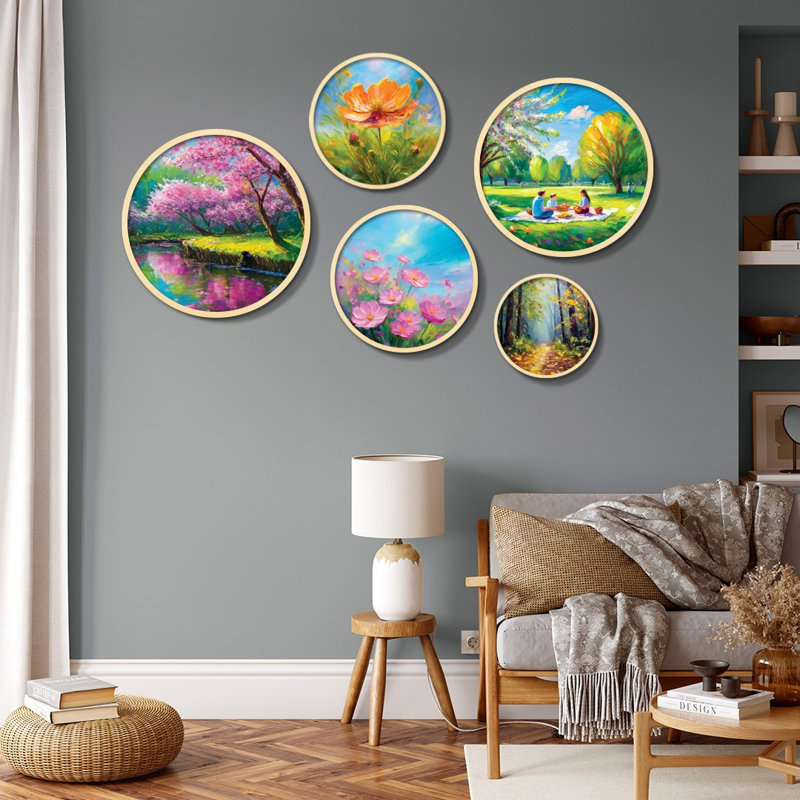Elegant 5-Piece Decorative Framed MDF Painting Set, 17.1 x 17.1 inches & 14.6 x 14.6 inches & 12.2 x 12.2 inches & 10.2 x 10.2 inches & 7.1 x 7.1 inches | 100% Solid Wood Frames, Perfect for Home Décor & Gallery Walls