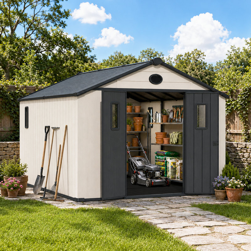 10 ft. W Aluminum Polypropylene Storage Shed, 242.4cm H x 301.2cm W x 241cm D
