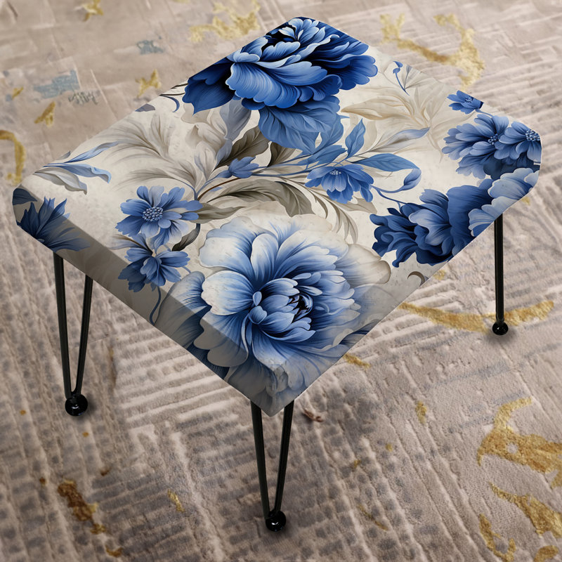 Regal Cobalt Blue Damask Victorian Pattern II - Floral Rectangle Ottoman