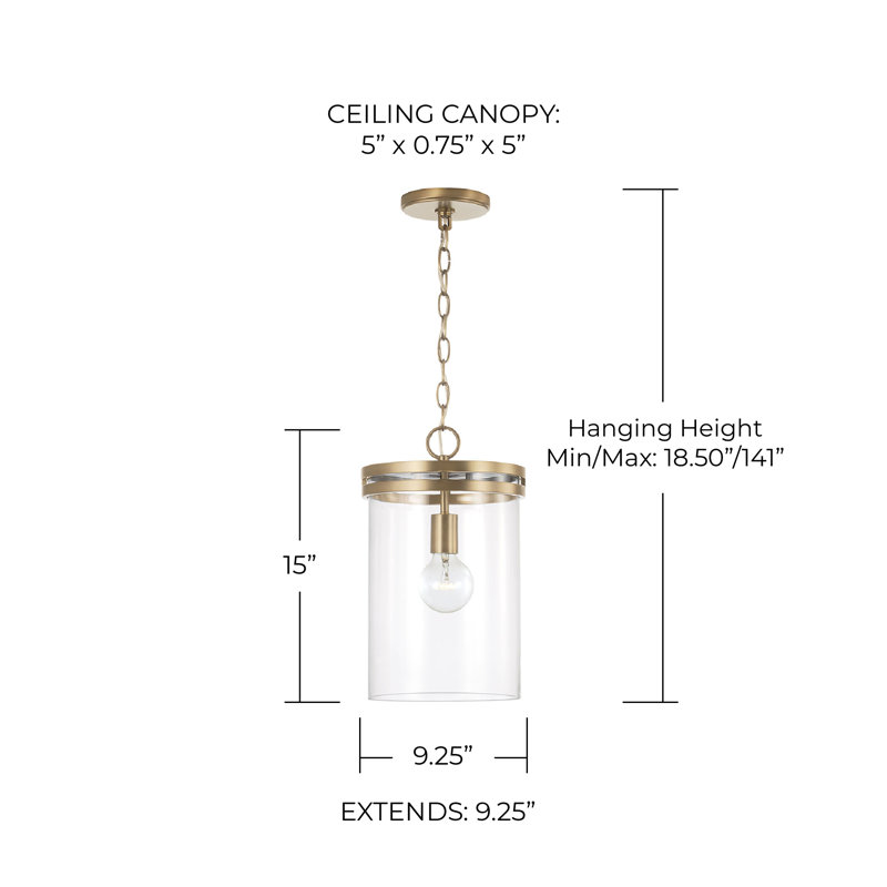 Luminaire suspendu cylindrique à 1 lumière Hippe, Laiton