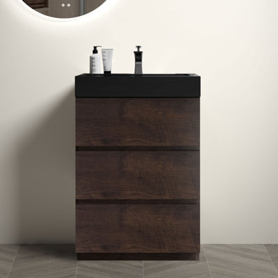 Meuble-lavabo autoportant en noyer de 24 po avec lavabo Alice