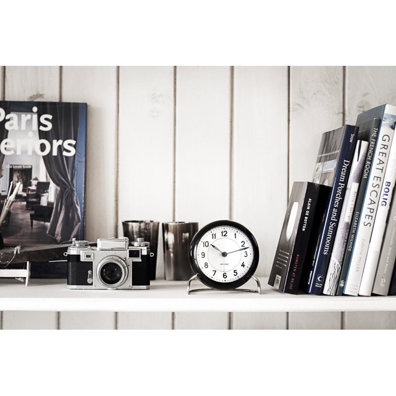 Station Electric Clock, White/Black/Silver