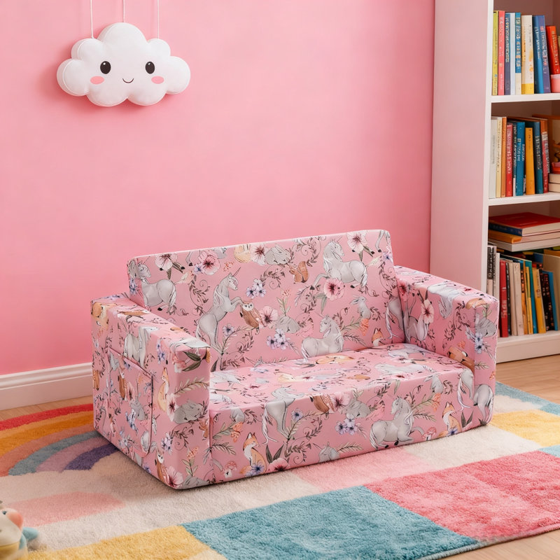 Alexandrea Kids 5.5'' Sleeper Chair and Ottoman, Pink Unicorn