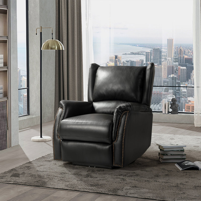 Fauteuil inclinable électrique en cuir véritable Domingo, Noir