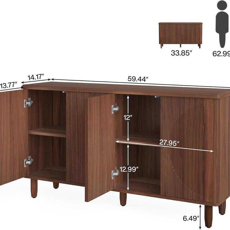 Buffet 59,74 "moderne rustique brun avec rangement, Brun rustique