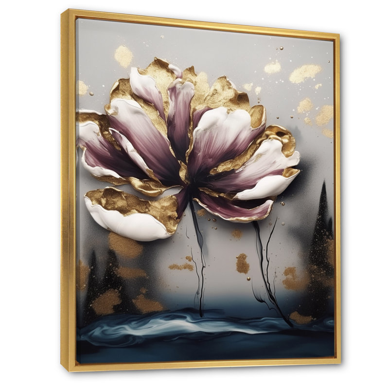 " Purple Tulip Tapestry II ", 40" H x 30" W x 1.5" D, Gold Floater Framed