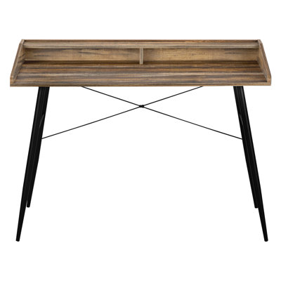 Bureau d'ordinateur contemporain pour bureau à domicile, l 48 po, stratifié brun, métal noir, bureau de rangement de 48 po, stratifié et poste de travail moderne avec