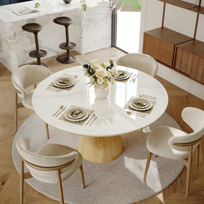Astraea 47" Sintered Stone Top Dining Table With Solid Oak Base For Seat 4-6