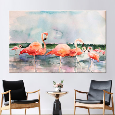 Flamant rose, reproduction d'art sur toile - oiseau tropical moderne pour décoration intérieure