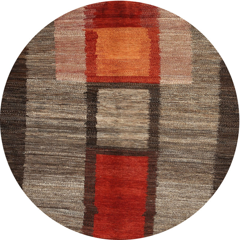 Tapis beige/brun/rouge contemporain, Rond 4 pi