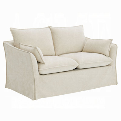 Causeuse en lin beige avec 2 coussins et sièges en mousse multi-densité Shane