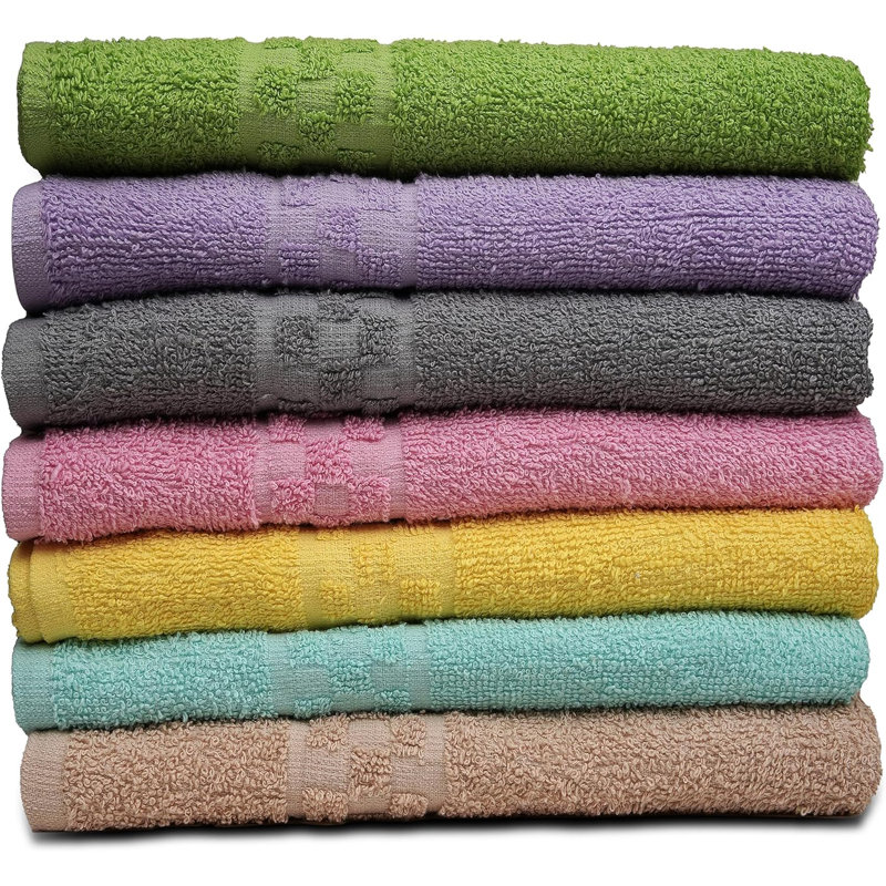 Cotton Bath Towel, Green/Purple/Pink