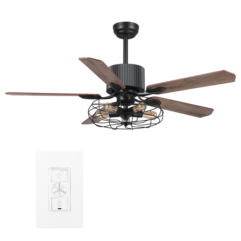 Ventilateur de plafond standard à 5 pales 52 po avec commande murale et ensemble d'éclairage inclus Heritage