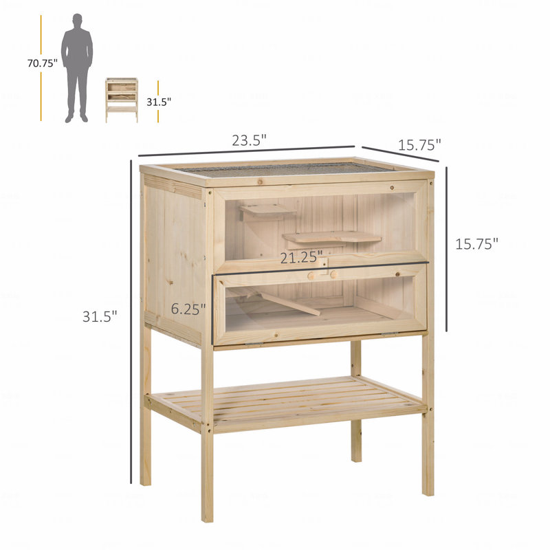 Cage à 3 niveaux en bois avec cage à hamster