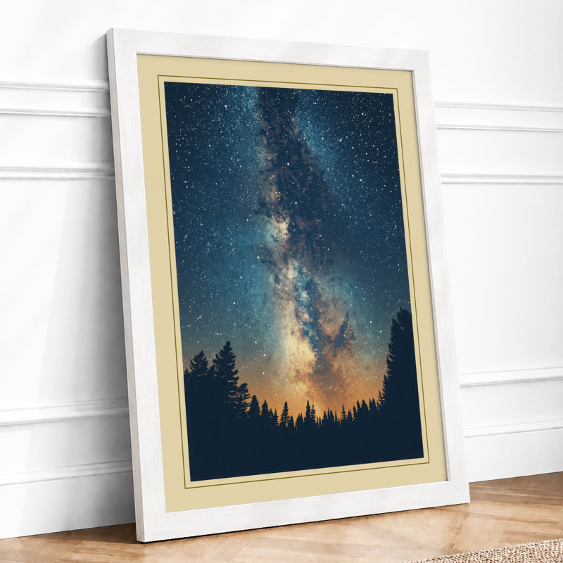 Milky Way Forest Scandinavian - Framed Print, A4 - 29.7 x 21.0 cm, White