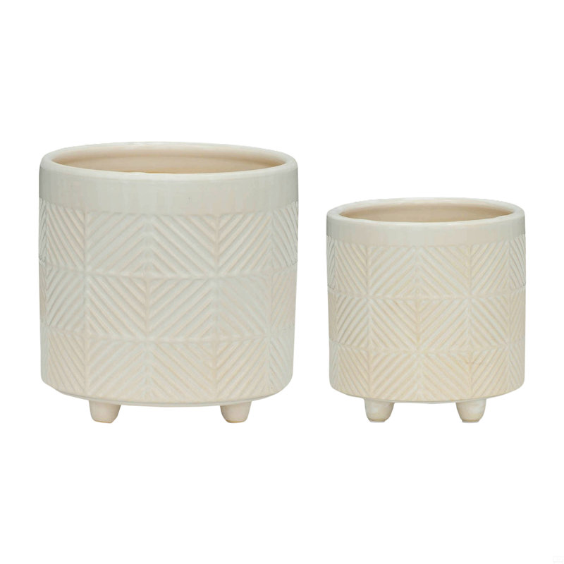 Jardinières texturées S / 2 6/8 po, Blanc