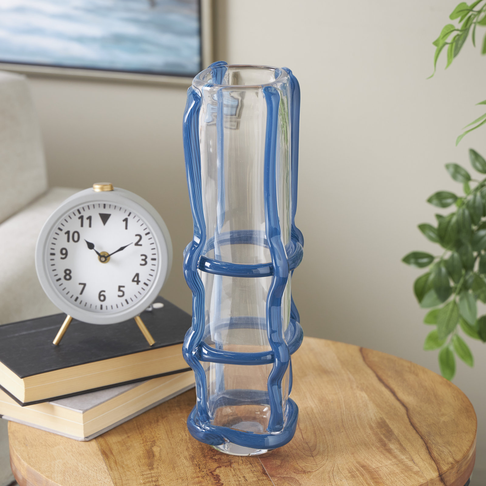 Ahren Recycled Glass Table Vase, Blue, 16.15" H x 4.85" W x 4.85" D