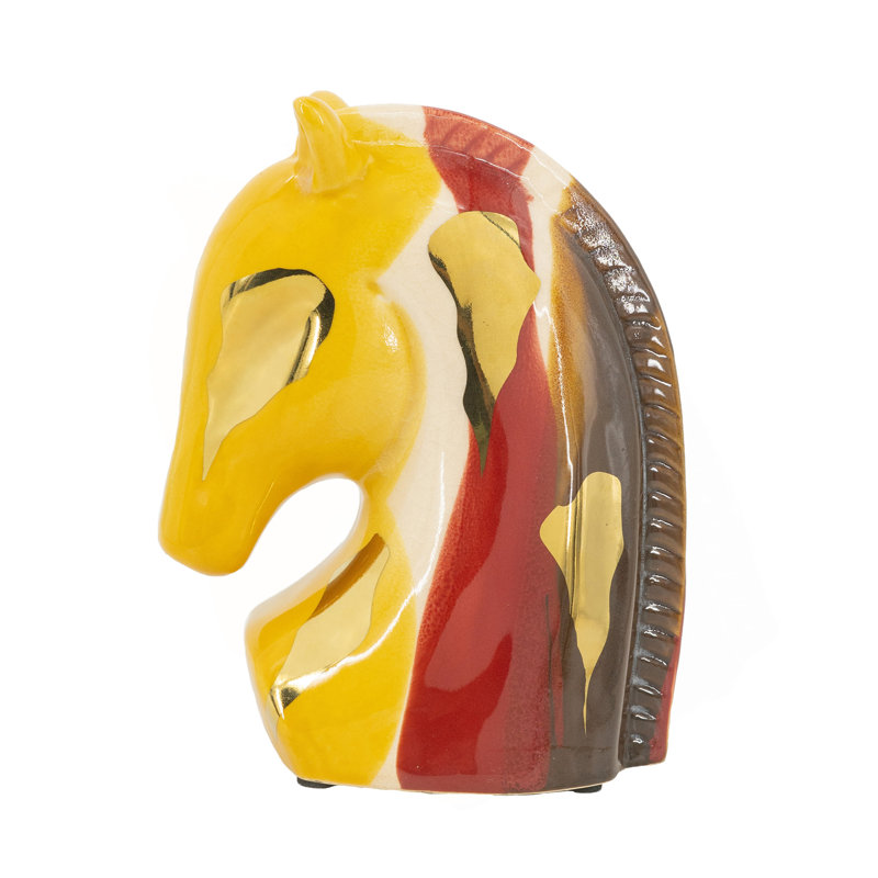 Sculpture tête de cheval en céramique 5,7 x 3,1 x 7,1 po avec finition abstraite multicolore