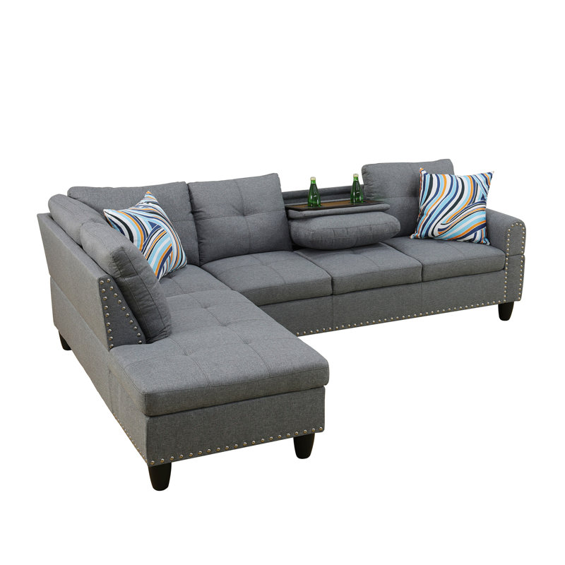 L shape Sectional Sofa Chair with cup holder - Dark Gray-Left