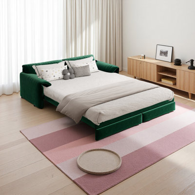 66" Queen Pull Out Sofa Bed, 3-In-1 Convertible Sleeper Sofa With Side Storage,Multi-Functional Velvet Loveseat Bed