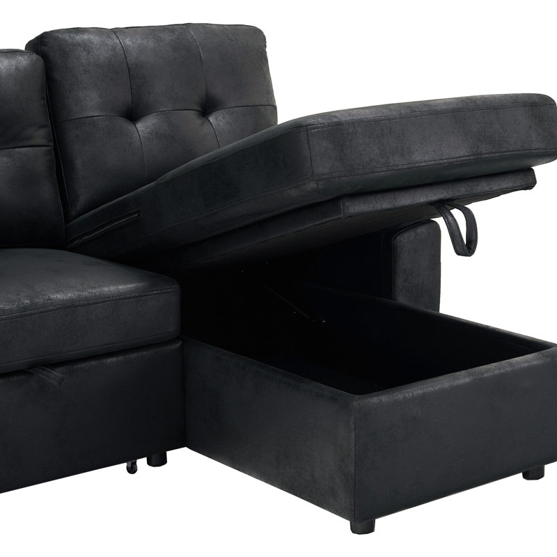 Canapé-lit d'angle convertible en forme de L de 88,5 pouces avec méridienne de rangement et accoudoirs rembourrés doux et moelleux.