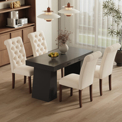 Wood Dining Table and Chair Set With 2 Drawers