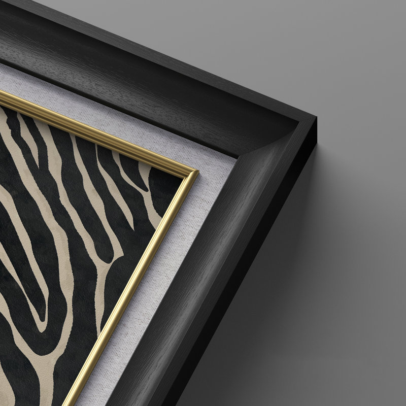 Motif zébré audacieux monochrome - ensemble de 2 reproductions d'art mural encadrées de qualité supérieure sur papier 26 po x 36 po
