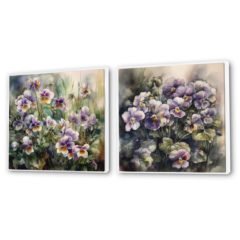 Pétunias mauves en fleurs - ensemble de 2 pivoines carrées, Cadre flottant blanc, H 16 po x l 33 po
