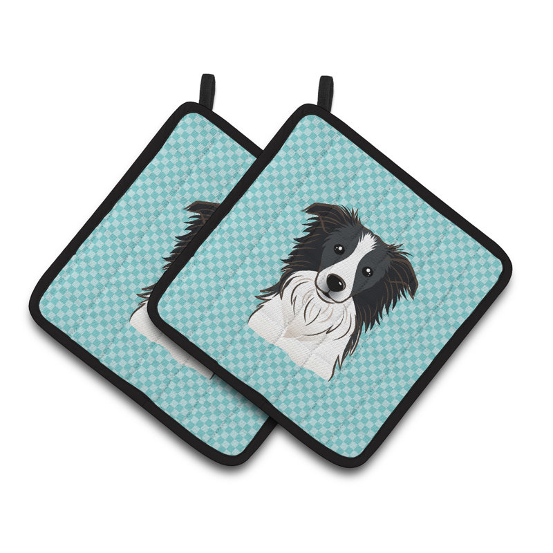 Cuisinier poignée collie bordure de trésors caroline Checkerboard, Bleu