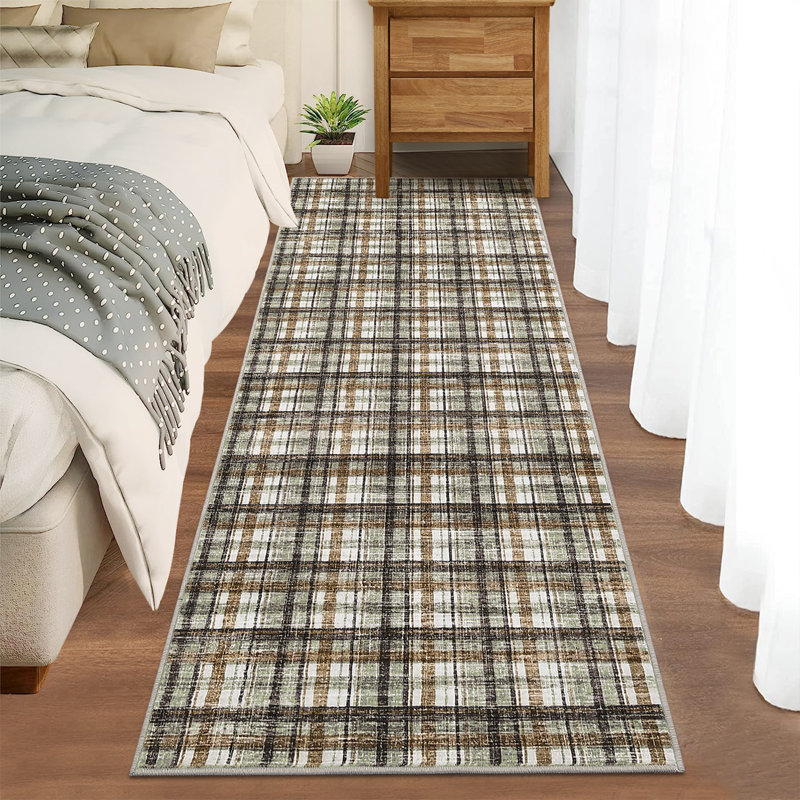 Plaid Machine Washable Runner Rugs 2x6 Farmhouse Hallway Rugs Non Slip Kitchen Runner Rugs Soft Ultra Thin Area Rugs for Bedroom Throw Rug for Entryway