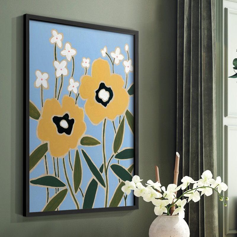 Impression sur bois Woodblock Floral II - bois massif, Noir, H 20 po x l 16 po