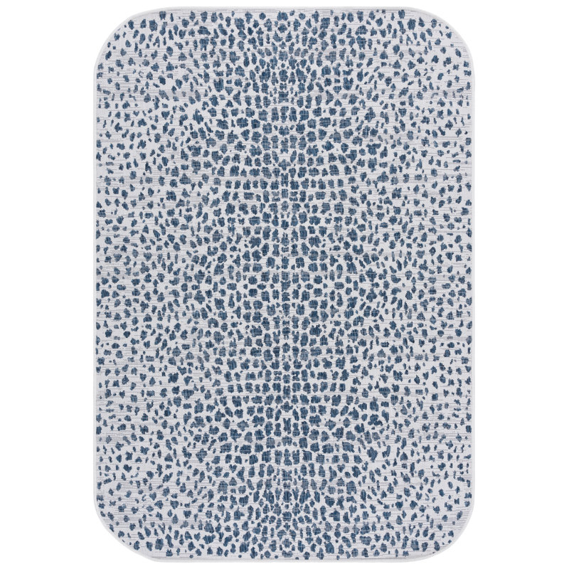 Tyron Animal Print Ivory/Navy Area Indoor/Outdoor Area Rug, Rounded Rectangle 5'3" x 7'7"