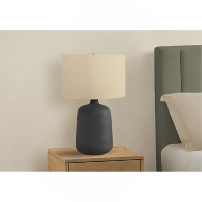 Lighting, 24"H, Table Lamp, Black Ceramic, Beige Shade, Contemporary
