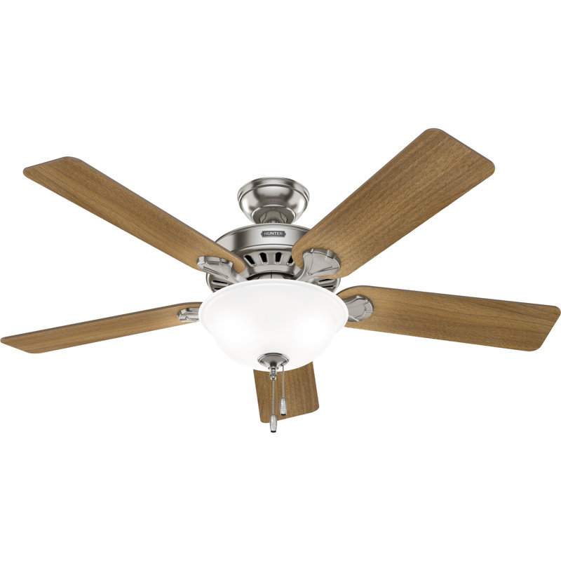 Hunter 52 Inch Pro's Best Energy Star® Ceiling Fan With Lights And Pull Chains, Dark Brown Wood/Espresso Wood, Nickel