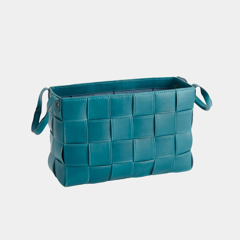 Soft Woven Leather Basket-Orange-Lg, Blue, 12" H x 12" W x 24" D