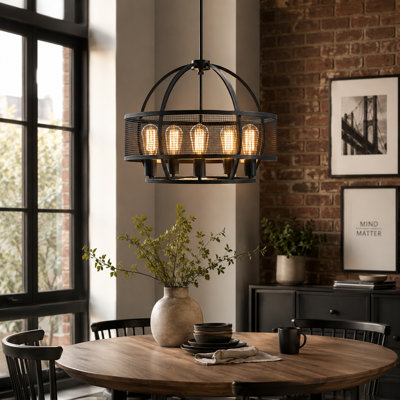 Avers 19.69" W 5-Light Metal Drum Chandelier with Sloped Ceiling Compatibility
