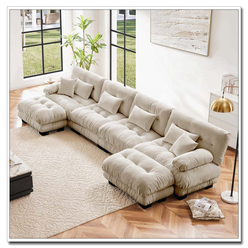 Canapé Cloud, canapé en chenille, Café léger + 4 sièges + 2 chaises
