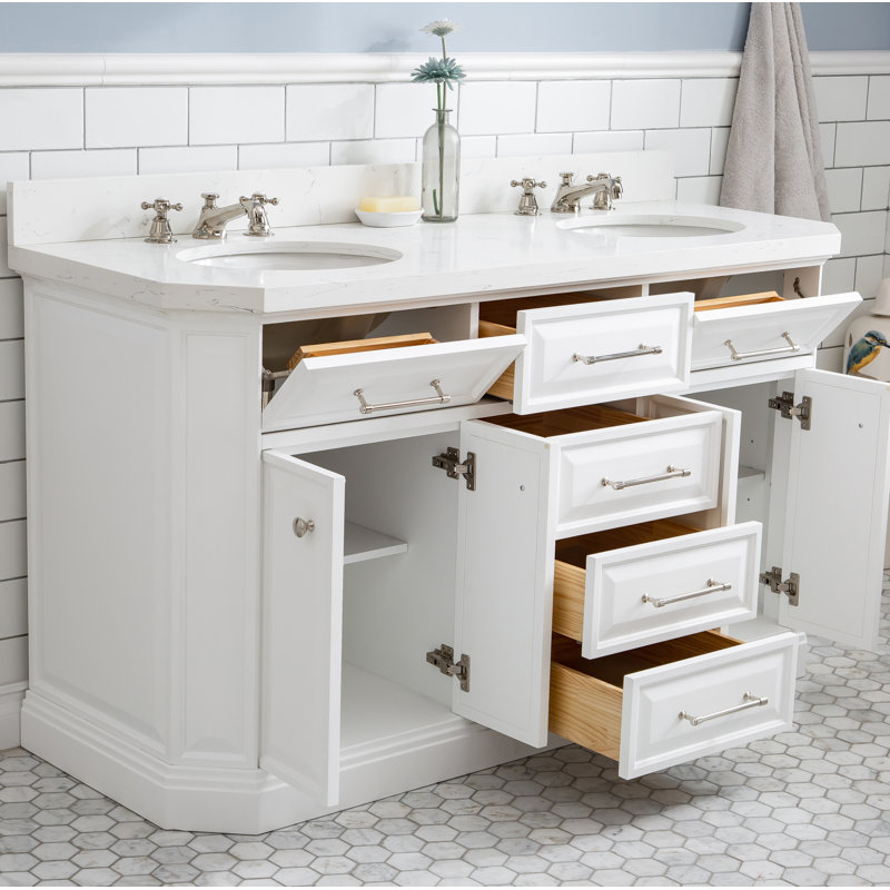 Palace 60'' W Double Vanity, Pure White, Stainless Steel
