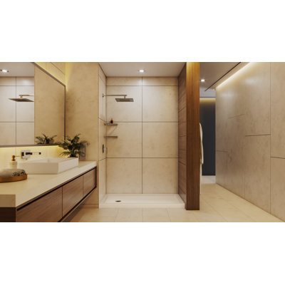 DreamLine SlimLine 36 inch D x 60 inch W x 2 3/4 inch H Single Threshold Biscuit Alcove Shower Base with 2 inch Polished Nickel Left Round Drain