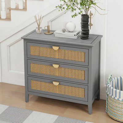 3 Drawer Cabinet,Natural rattan,American Furniture,Suitable for bedroom, living room, study