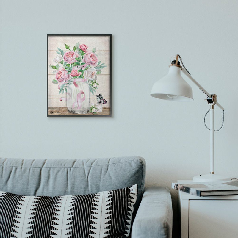 « espère-pot papillon rose », reproduction d’art, H 16 po x l 20 po x P 1,5 po, Giclée encadrée noir minuit