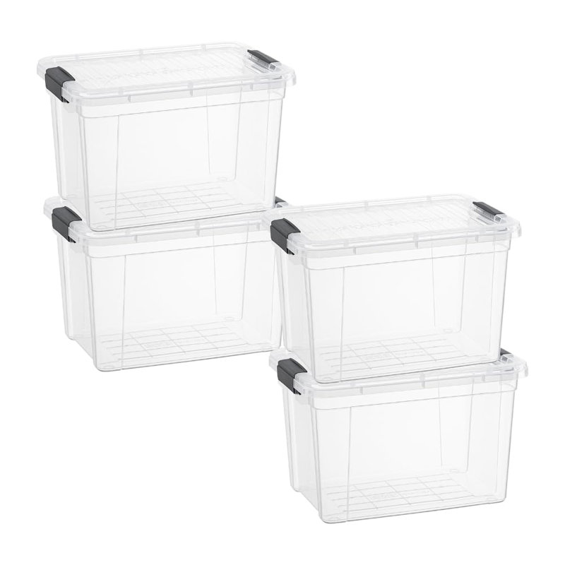 Boîte de rangement transparente Superio avec couvercle, bacs de rangement en plastique de 2,5 pintes pour l'organisation, caisses empilables, sans BPA, non toxiques, sans odeur, organisateurs, paquet de 4