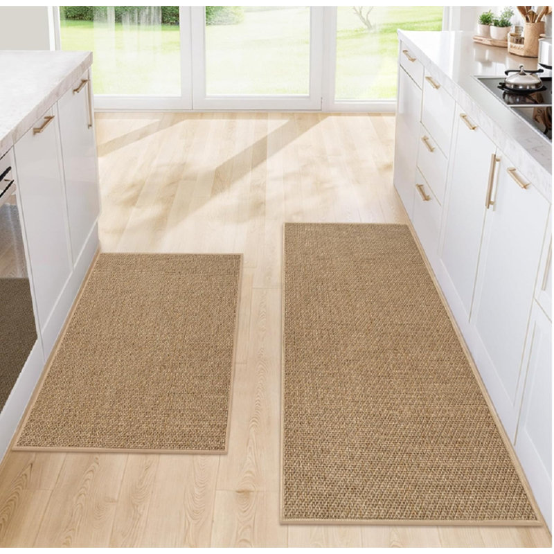 Kitchen Rugs and Mats, Non Slip Washable Set of 2 PCS, Absorbent Kitchen Mats for Floor, Kitchen Runner Rug, Rubber Backing, for Kitchen Decor, Front of Sink(Khaki, 20’’x 32’’+ 20’’x 47’’)
