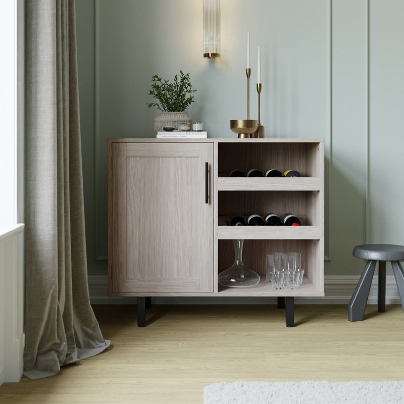 Quintavia Classic Sideboard and Bar Cabinet with Open and Closed Storage, Gray