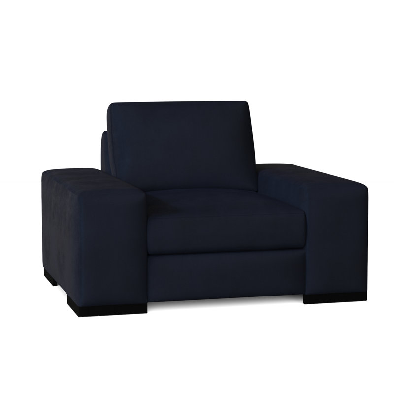 Fauteuil club Harrison, Velours bleu, Naturel, Plumes / duvet