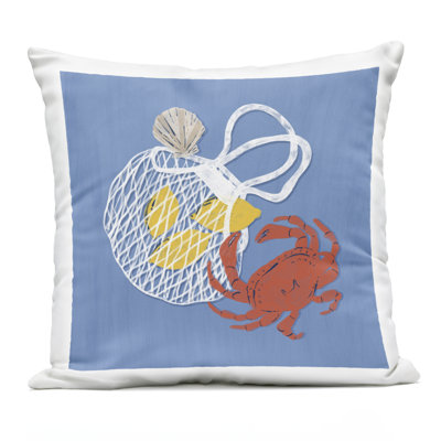Nautical Crab & Lemons Outdoor Printed Pillow design by Krissy Mast