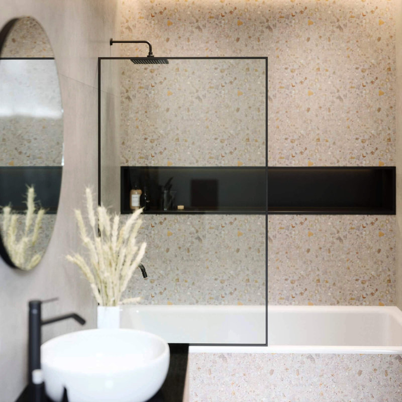 Panneau de baignoire fixe à cadre complet Fine Fixtures 30 po x 58 po, noir mat, Noir, noir, noir, noir